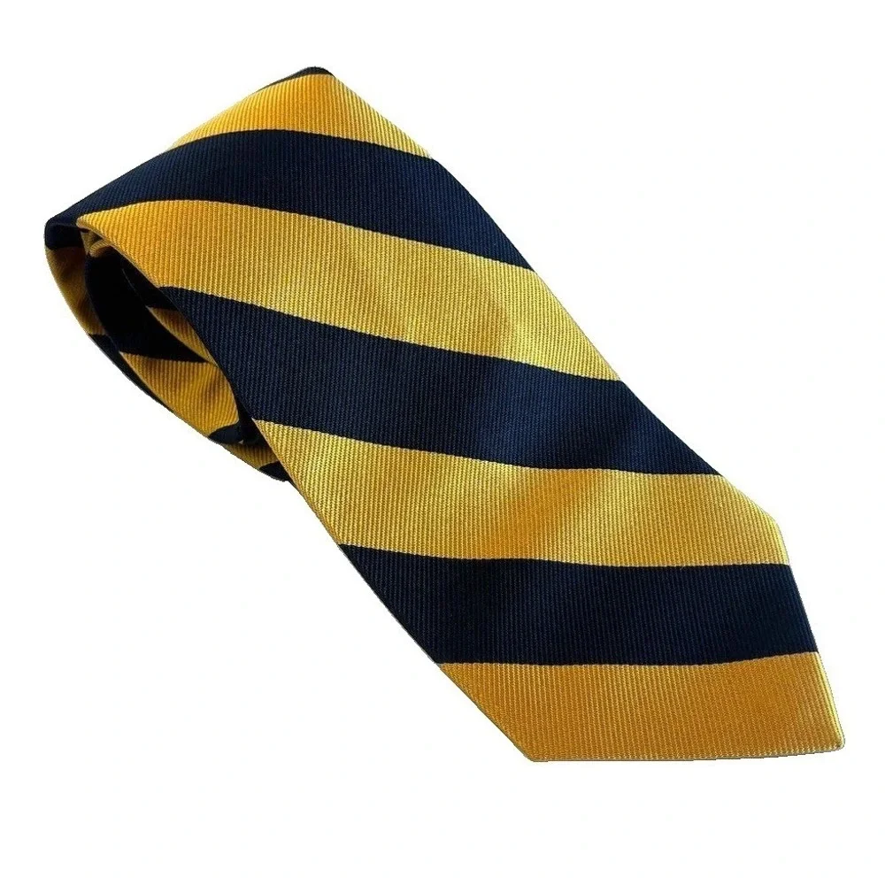 J. Press 100% Silk Navy Yellow Gold Guard Stripe Silk Repp Tie Hand Made in USA